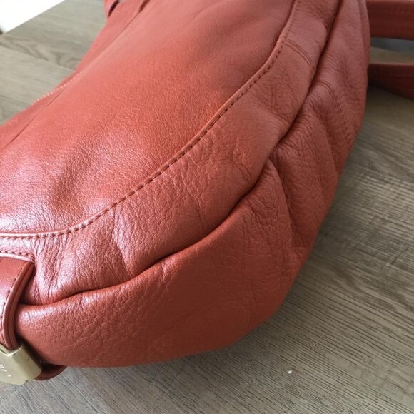 See by Chloe Crossbody Bag Orange Pebbled Leather with Zipper Ribbon Detail - Picture 10 of 12